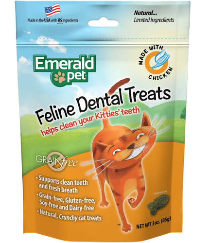 Emerald Pet Grain Free Chicken Feline Dental Treats 3 oz
