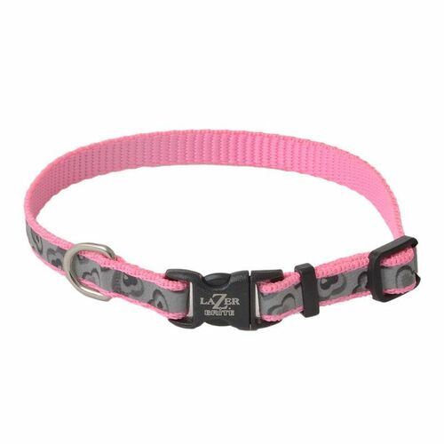 Lazer Brite Pink Hearts Reflective Adjustable Dog Collar3/8x12