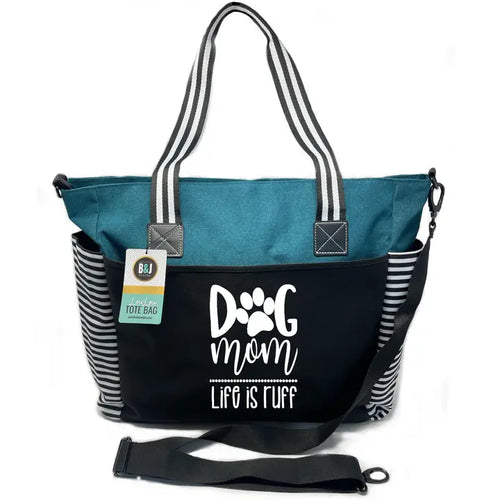 Brooke & Jess Designs Dog Mom Tote Bag Collection - Teal with Stripes Dog Mom LouLou