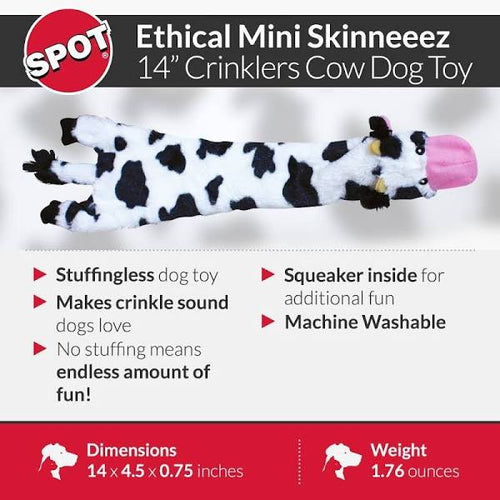 Ethical Mini Skinneeez Crinkler Cow Dog Toy 14 inch