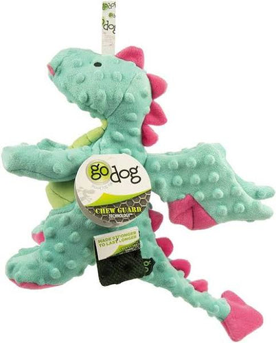 Godog Dragons with Chew Guard Technology Durable Plush Squeaker Dog Toy, Large, Seafoam