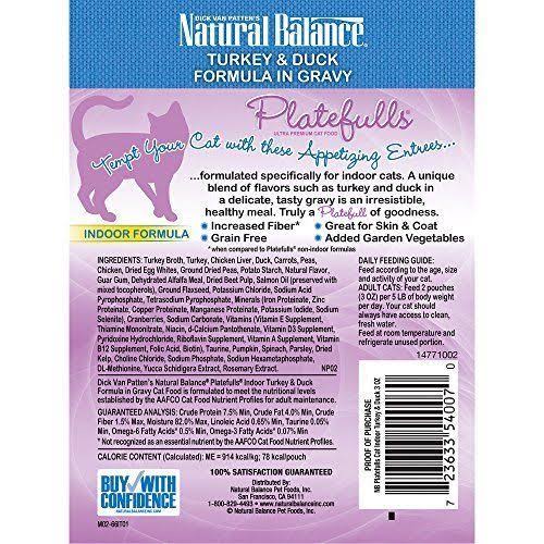Natural Balance Cat Food, Turkey & Duck Formula in Gravy, Indoor Formula, Platefulls - 3 oz