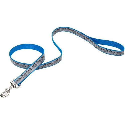 Lazer Brite Reflective Dog Leash, Turquoise Bones, 6-ft