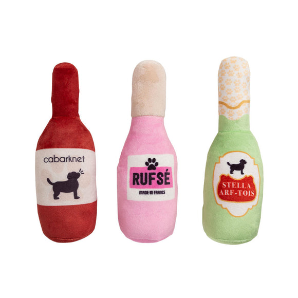 Pearhead Happy Hour Dog Toy Set (Set of 3 - Beer Wine Rose)