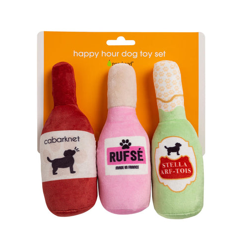 Pearhead Happy Hour Dog Toy Set (Set of 3 - Beer Wine Rose)