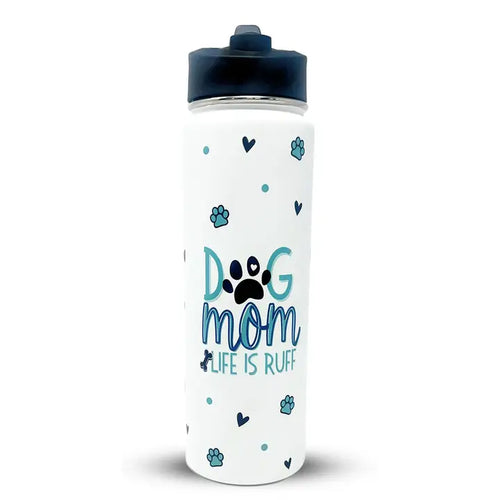 Brooke & Jess Designs Stainless Steel Insulated White Dog Mom 24 oz Water Bottle