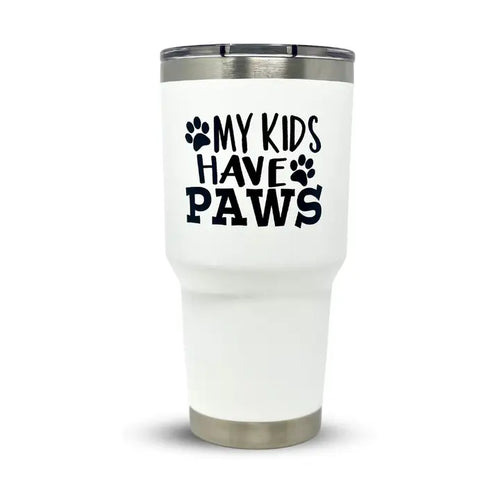 Brooke & Jess Designs Stainless Steel Insulated White 30 oz Kids Have Paws Tumbler