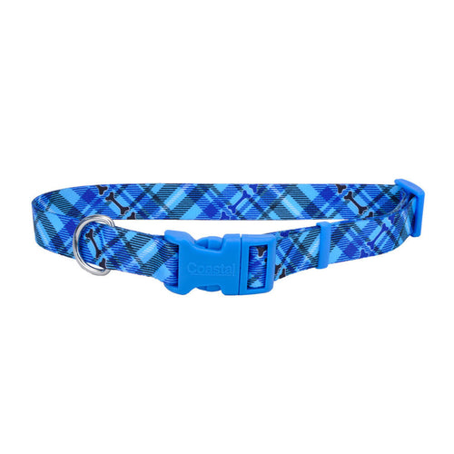 Styles Adjustable Dog Collar Plaid Bones 3/8 In X 8-12 in