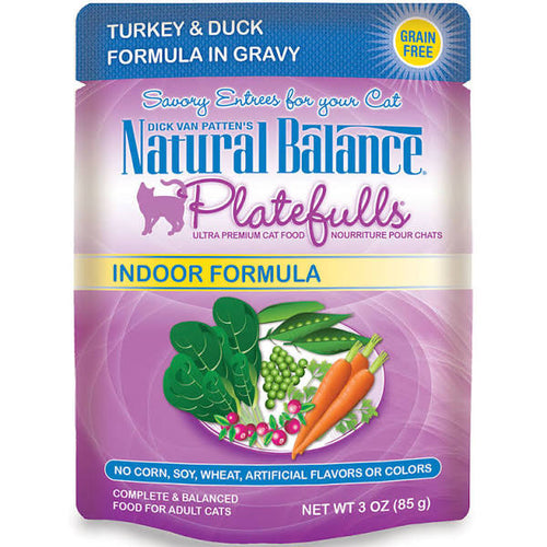 Natural Balance Cat Food, Turkey & Duck Formula in Gravy, Indoor Formula, Platefulls - 3 oz