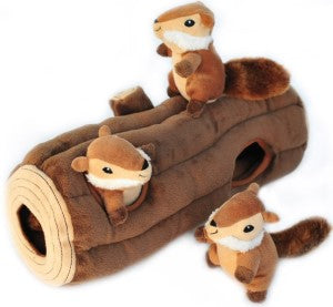 ZippyPaws Burrow log Squeaky Hide & Seek Plush Dog Toy, Log & Chipmunks