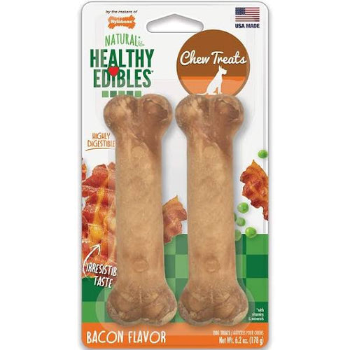 Nylabone Healthy Edibles Wholesome Chews, Bacon Flavor, Wolf Size Twin Pack - 2 treats, 6.35 oz