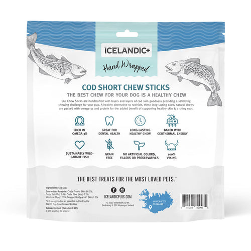 Icelandic+ Hand Wrapped Cod Skin Short Chew Stick Dog Treats