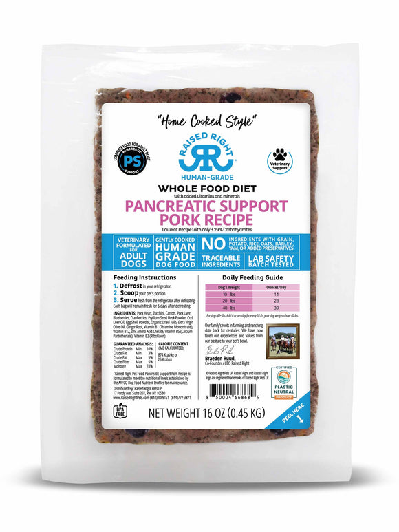 RAISED RIGHT DOG FROZEN ADULT PANCREATIC SUPPORT PORK RECIPE -SFW