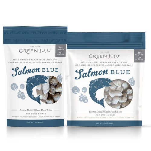 GREEN JUJU’S NEW Plant Powered Whole Food Bites for dogs and cats SALMON 7.5 oz
