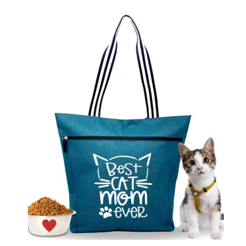Brooke & Jess Designs Cat Mom Tote Bag Collection - Teal Lexie Medium Tote