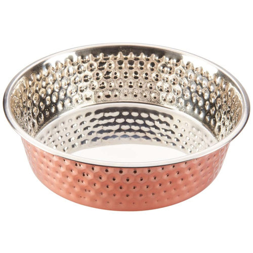 Spot Honeycomb Non Skid Stainless Steel Dog Bowl Hammered Exterior Copper