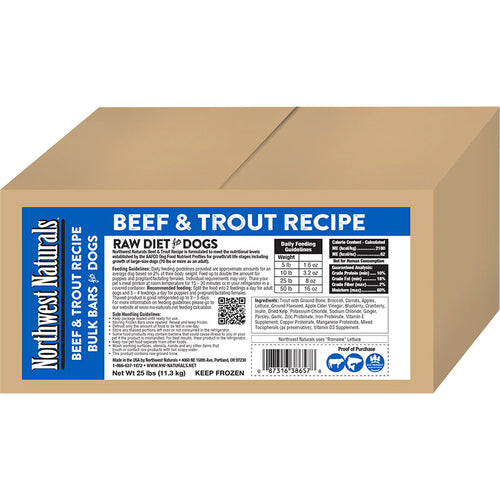 Northwest Naturals Dog Frozen Beef & Trout Bars Bulk 25lbs