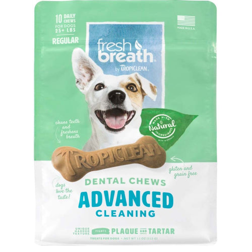 TropiClean Fresh Breath Advanced Cleaning Dental Chews for Dogs 11 oz, 10 ct, Regular