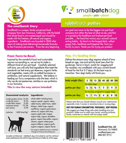 Small Batch Rabbitbatch Frozen Dog Food - SFW