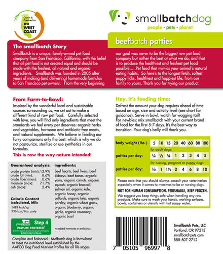 Smallbatch Beefbatch Frozen Dog Food - SFW