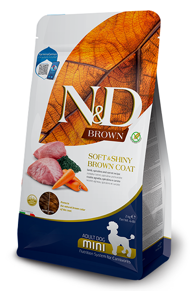 Farmina N&D Brown Adult Mini Lamb, Norwegian Kelp, And Carrot Recipe Dry Dog Food