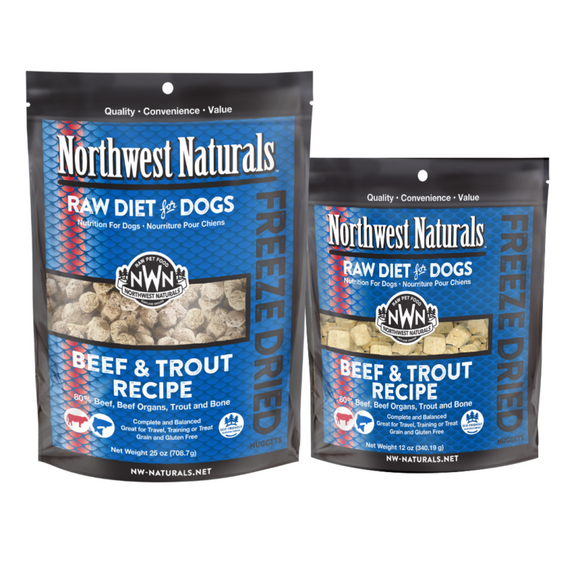 Northwest Naturals Beef & Trout Recipe Freeze Dried Nuggets for Dogs (25 Oz, Beef & Trout)